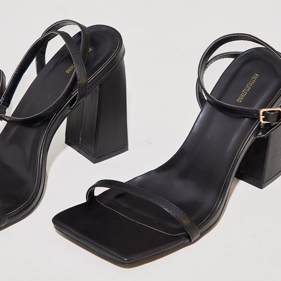 Pretty Little Thing - Black Strappy Square Heels - Picture 1 of 5